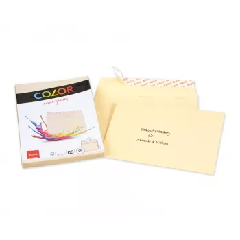 ELCO Color vokas C5 (162 x 229 mm), be langelio, su lipnia juostele, 100 g/m², kreminė (chamois), 25 vnt. (74618.41)