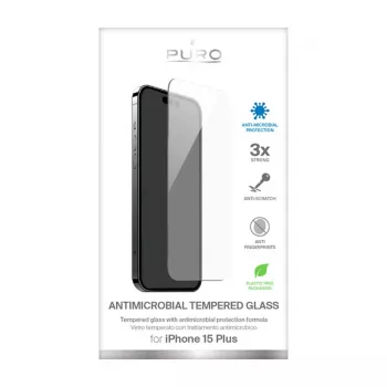 PURO Anti-Bacterial Tempered Glass Screen Protector for Apple iPhone 15 Plus