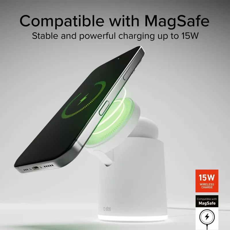 SBS 2-in-1 belaidė magnetinė įkrovimo stotelė – balta