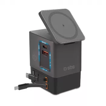 SBS Power Dock 6-in-1 įkrovimo stotelė su MagSafe, stovu ir USB-C laidais 65W – juoda