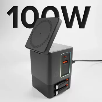 SBS Power Dock 6-in-1 įkrovimo stotelė su MagSafe, stovu ir USB-C laidais 65W – juoda