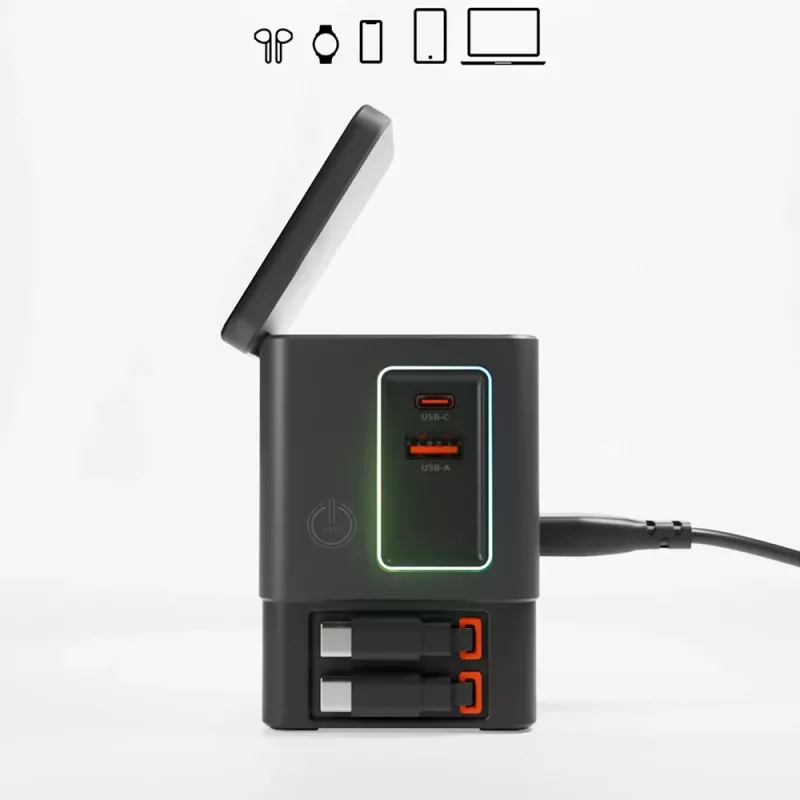 SBS Power Dock 6-in-1 įkrovimo stotelė su MagSafe, stovu ir USB-C laidais 65W – juoda
