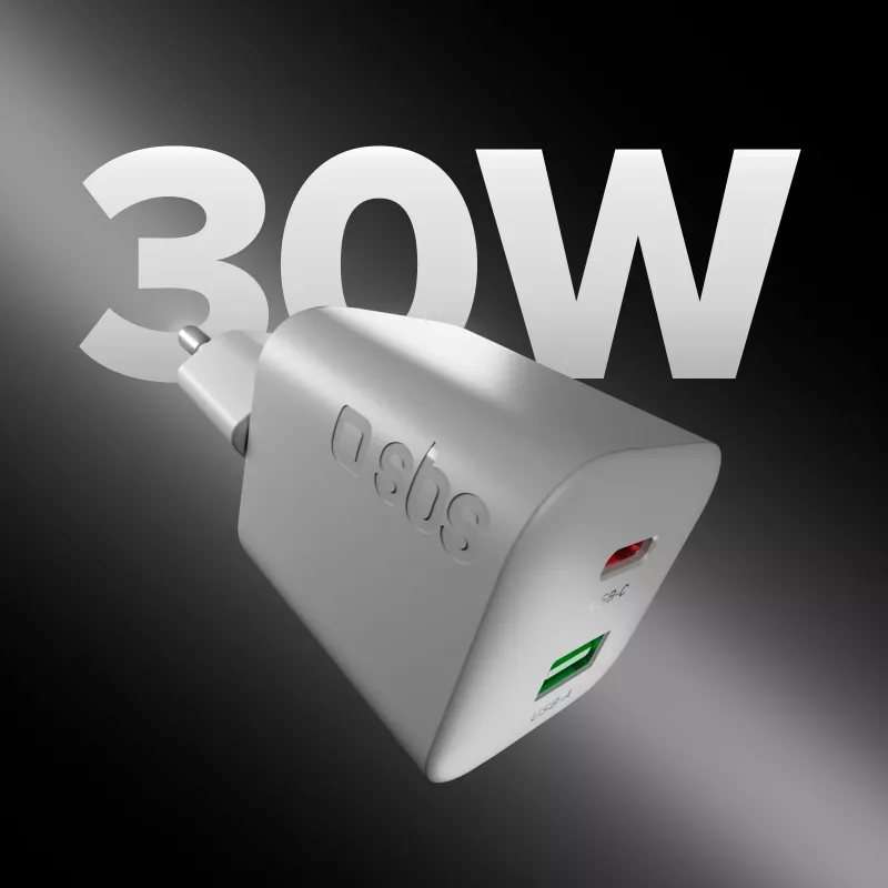 STEP BY STEP SBS 30W 1C + 1A White USB-C įkroviklis su 1,5 m kabeliu