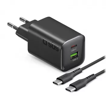 STEP BY STEP SBS 65W USB-C įkroviklis su 1x USB-C ir 1x USB-A, juodas, 1,5 m USB-C laidas