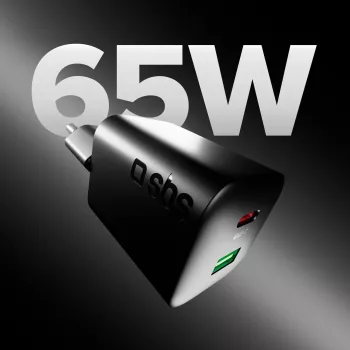 STEP BY STEP SBS 65W USB-C įkroviklis su 1x USB-C ir 1x USB-A, juodas, 1,5 m USB-C laidas