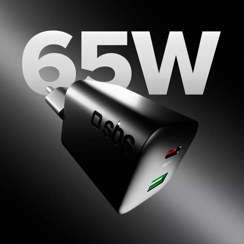 STEP BY STEP SBS 65W USB-C įkroviklis su 1x USB-C ir 1x USB-A, juodas, 1,5 m USB-C laidas