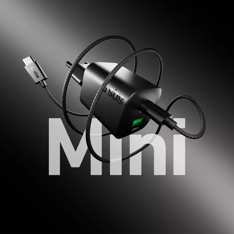 STEP BY STEP SBS 65W USB-C įkroviklis su 1x USB-C ir 1x USB-A, juodas, 1,5 m USB-C laidas