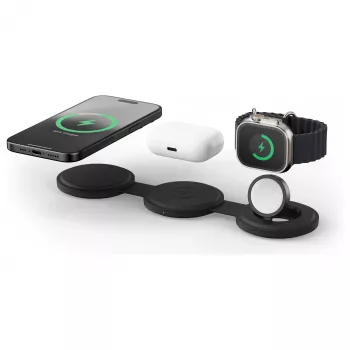 Satechi OntheGo 3-in-1 Wireless Charger su Qi2, juodas, 15W, ST-QTG31K