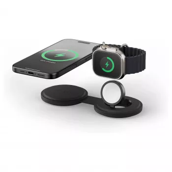 Satechi OntheGo 2-in-1 Wireless Charger su Qi2, juodas, 15W, ST-QTG21K