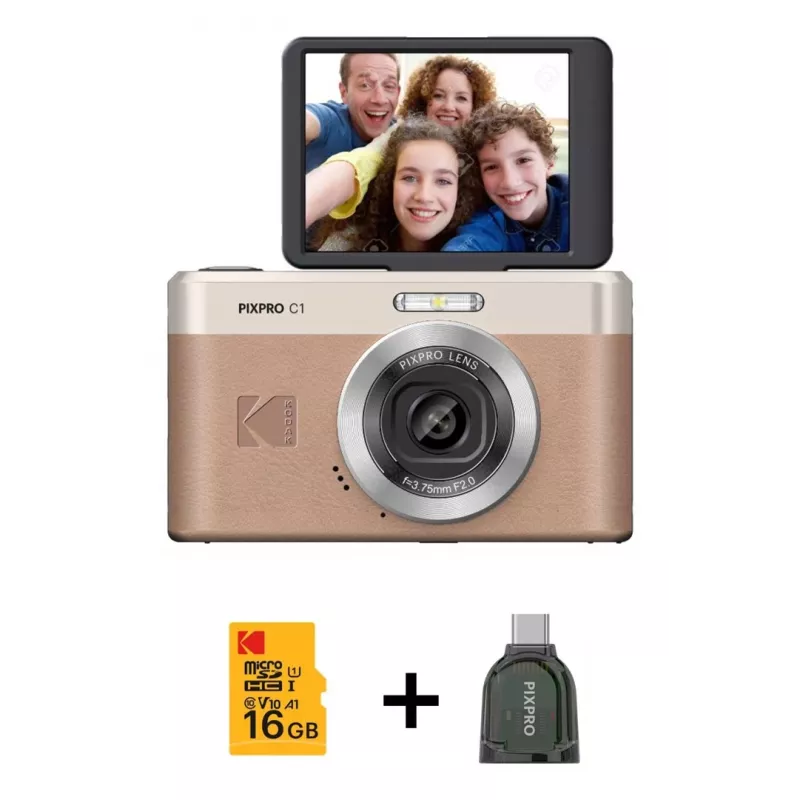 Kodak PixPro C1 skaitmeninis fotoaparatas rudas + 16GB atminties kortelė