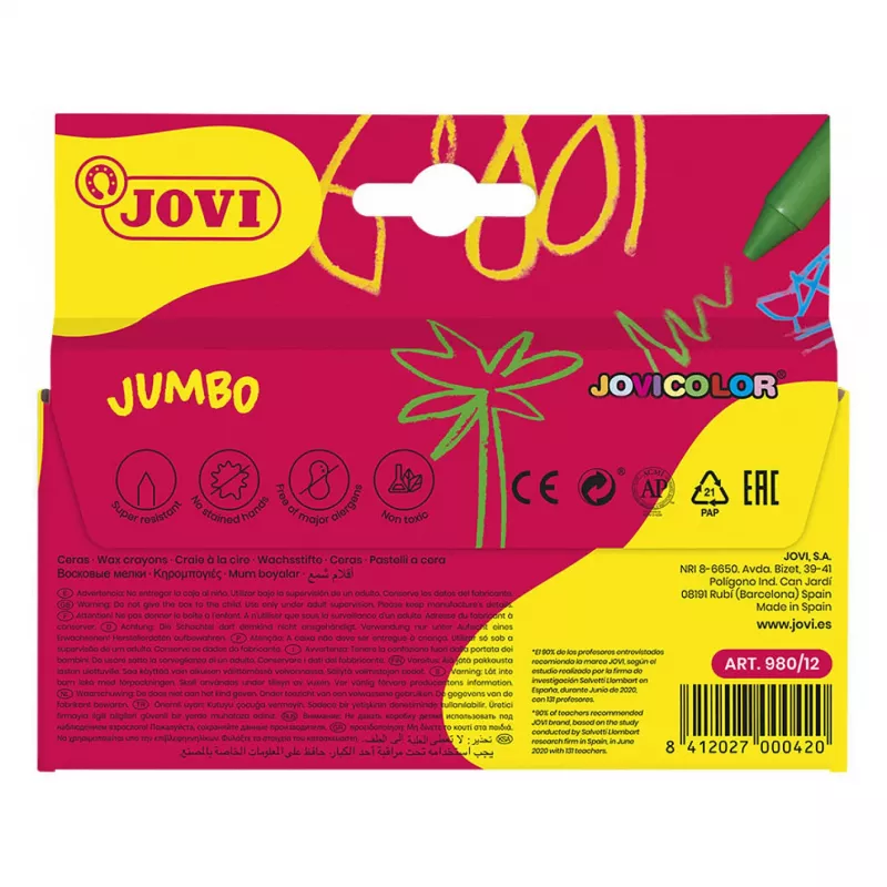 Jovi vaškinės kreidelės Jumbo Assorted 12 vnt.