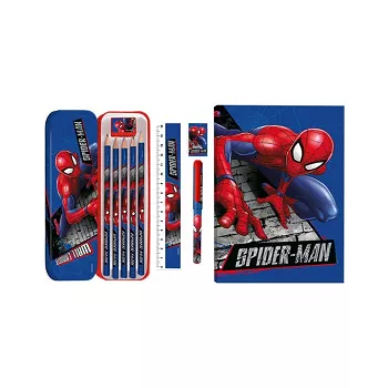 KIDS 11-in-1 Spider-Man mokyklinis raštinės reikmenų rinkinys su penaline, spalvotais pieštukais, A5 sąsiuviniu ir kt.