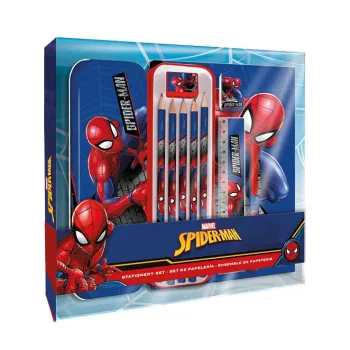KIDS 11-in-1 Spider-Man mokyklinis raštinės reikmenų rinkinys su penaline, spalvotais pieštukais, A5 sąsiuviniu ir kt.