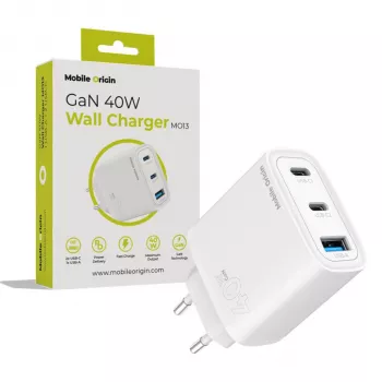 Mobile Origin 40W GaN Įkroviklis MO13 Baltas 1x USB-A + 2x USB-C