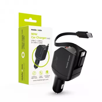Mobile Origin 90W automobilinis įkroviklis CA22 USB-C+USB-A su 2x 60cm laidais