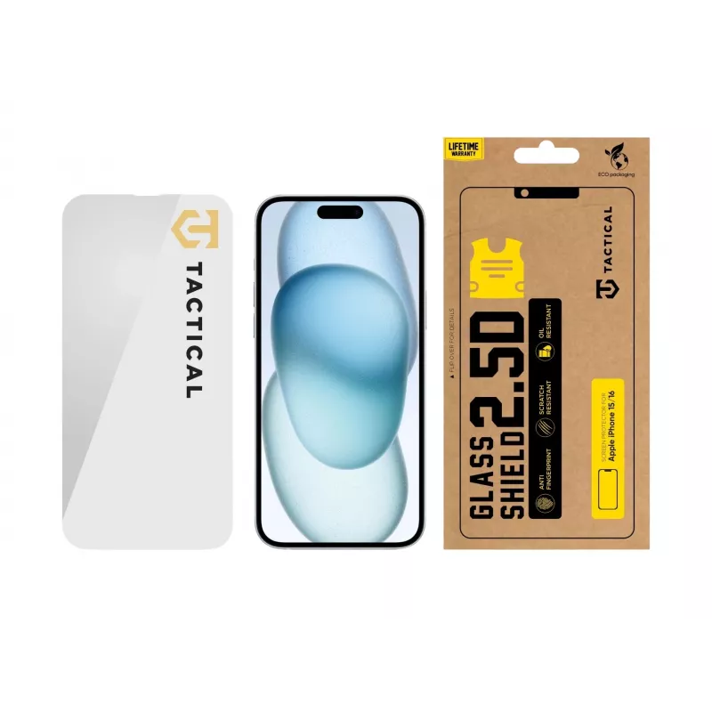 Tactical Glass Shield 2.5D for iPhone 15/16 Clear
