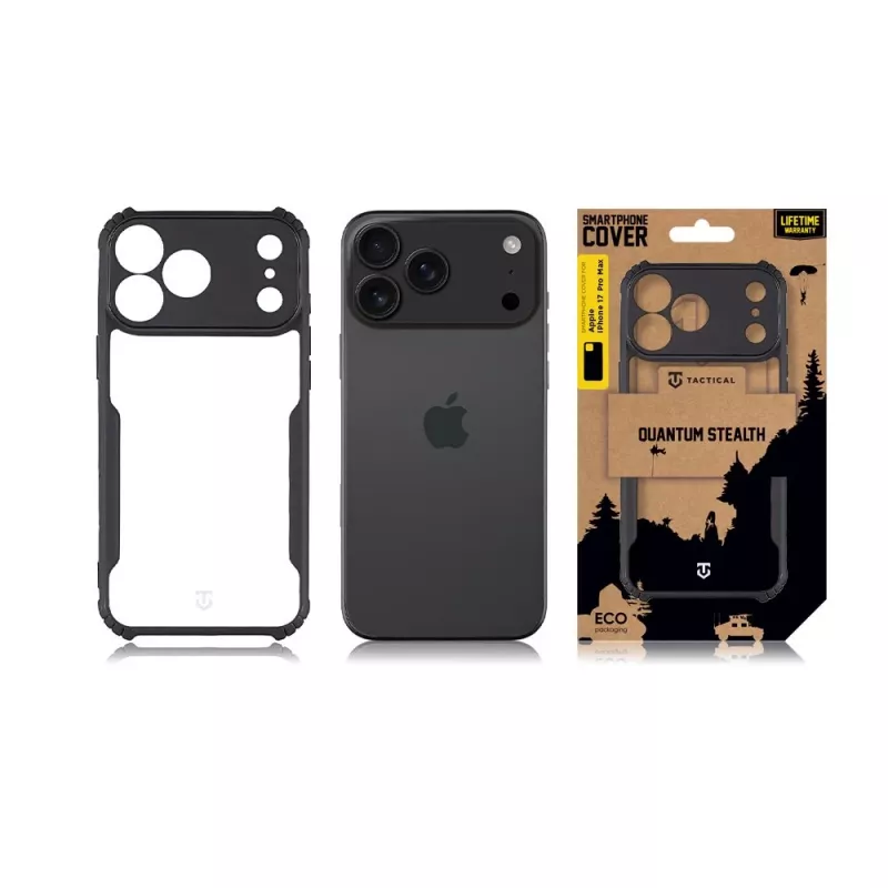 Tactical Back Cover Quantum Stealth, skirta Apple iPhone 17 Pro Max, skaidri/juoda