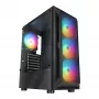 Rampage SHIVA Mid Tower PC Case su grūdinto stiklo langu ir 4x 120 mm Rainbow RGB ventiliatoriais, juoda