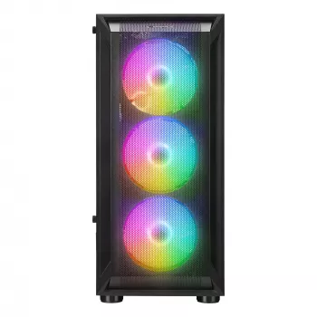Rampage SHIVA Mid Tower PC Case su grūdinto stiklo langu ir 4x 120 mm Rainbow RGB ventiliatoriais, juoda