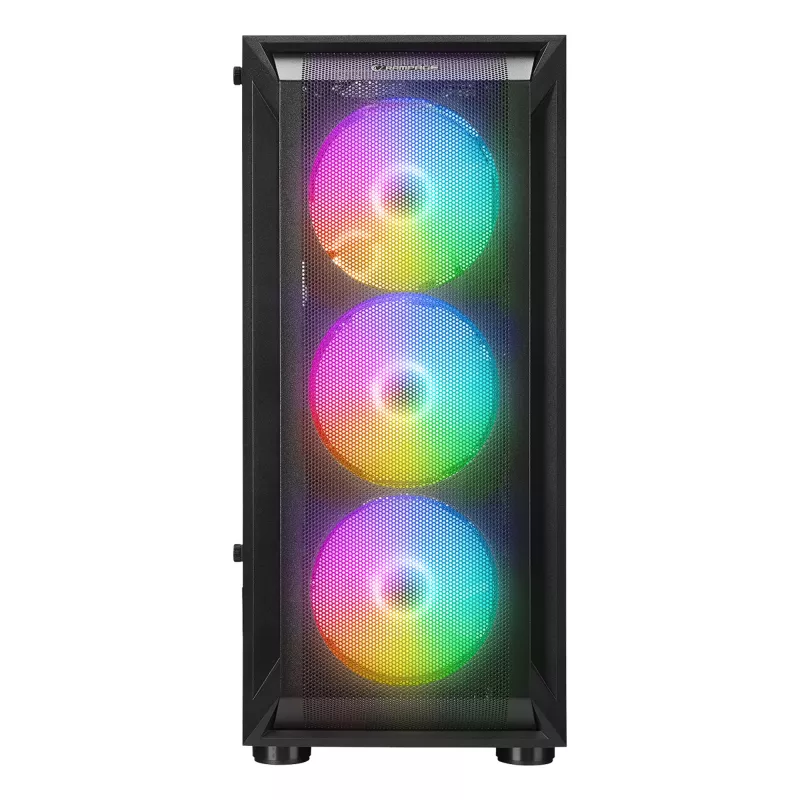 Rampage SHIVA Mid Tower PC Case su grūdinto stiklo langu ir 4x 120 mm Rainbow RGB ventiliatoriais, juoda