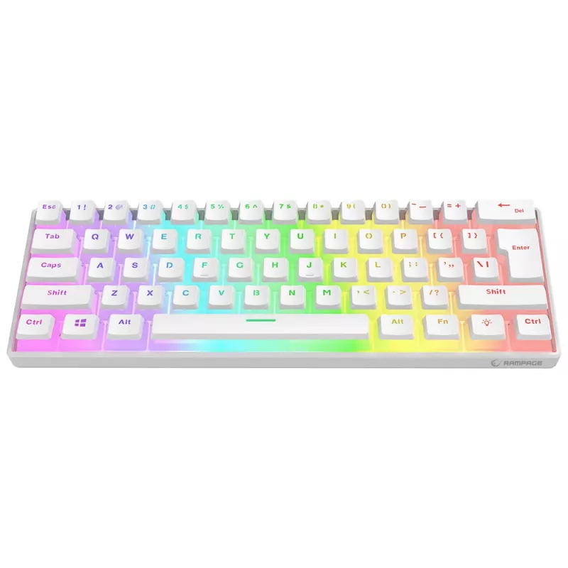 Rampage Radiant K11 60% mechaninė žaidimų klaviatūra, balta, Blue Switch, RGB