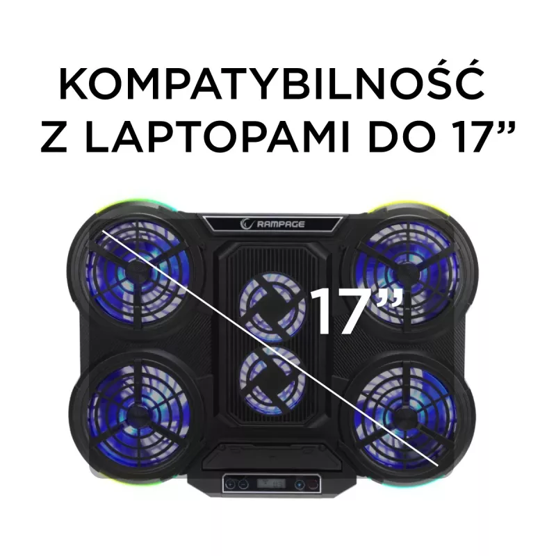 Rampage PROTE R6 nešiojamojo kompiuterio aušinimo stovas, 10-17 colių, RGB