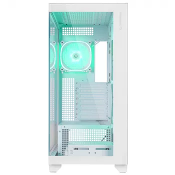 Rampage Hydra V1 Mid-Tower PC Case, White, 4x 120mm ARGB Fans, USB-C/USB-A, ARGB Hub, Tempered Glass