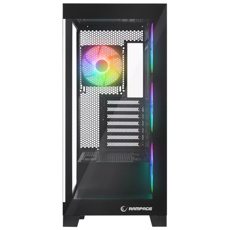 Rampage Hydra V2 Mid-Tower PC Case with 4x 120mm ARGB Fans, Tempered Glass, Black