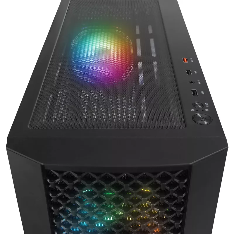 Rampage Shelob Mid Tower PC Case, 4x ARGB Fans, Tempered Glass, Black