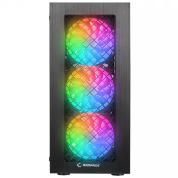 Rampage PLAID V1 Mid Tower PC Case su grūdinto stiklo langu ir 4x 120mm RGB ventiliatoriais, juodas