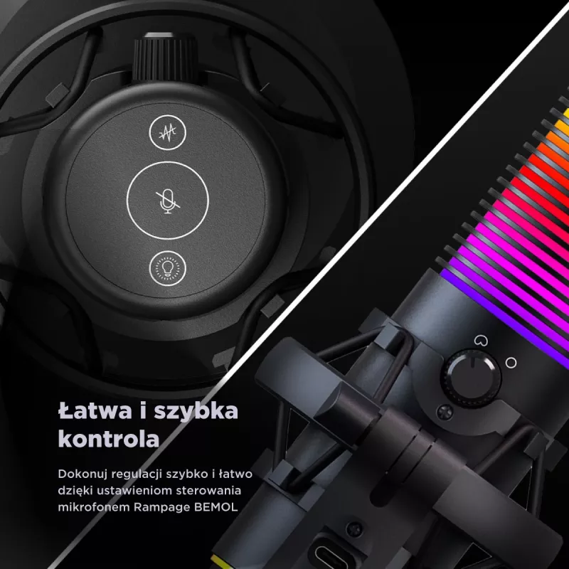 Rampage Bemol RGB USB-C žaidimų mikrofonas, juodas