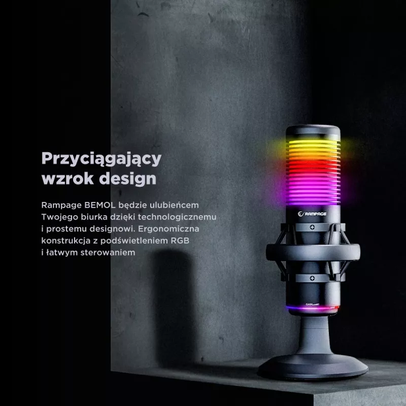 Rampage Bemol RGB USB-C žaidimų mikrofonas, juodas