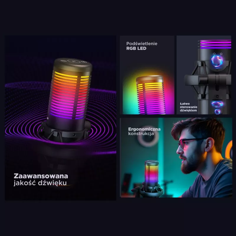 Rampage Bemol RGB USB-C žaidimų mikrofonas, juodas