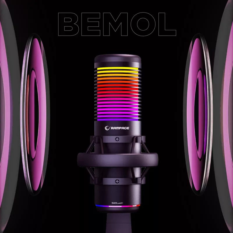Rampage Bemol RGB USB-C žaidimų mikrofonas, juodas