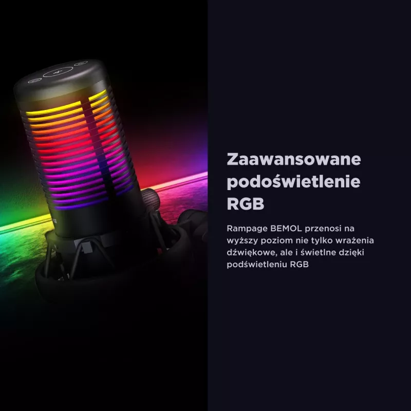 Rampage Bemol RGB USB-C žaidimų mikrofonas, juodas