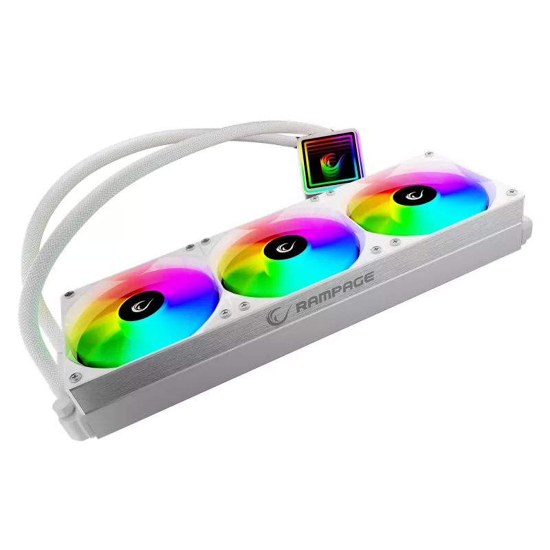 Rampage INFINITE V360 All-in-One Liquid CPU Cooler 360mm ARGB, Temperature Display, White