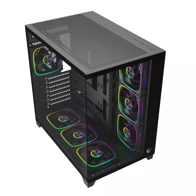 RAMPAGE SEALITE-BLACK Mid-Tower PC Case with Tempered Glass, 7x ARGB PWM Fans, Black