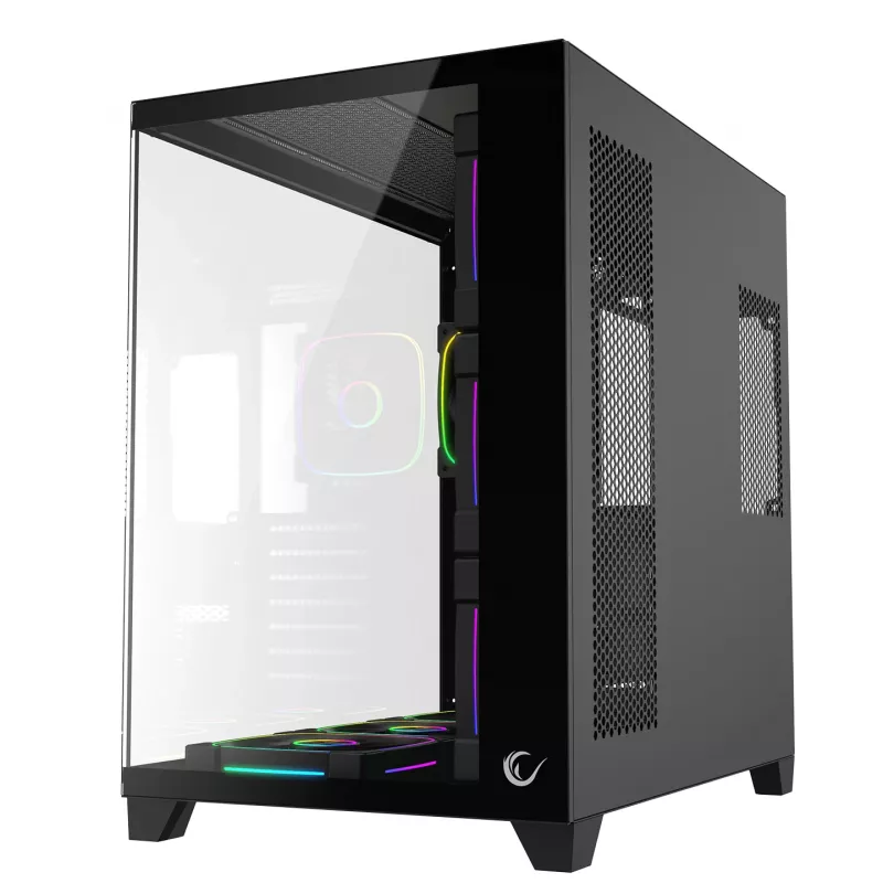 RAMPAGE SEALITE-BLACK Mid-Tower PC Case with Tempered Glass, 7x ARGB PWM Fans, Black