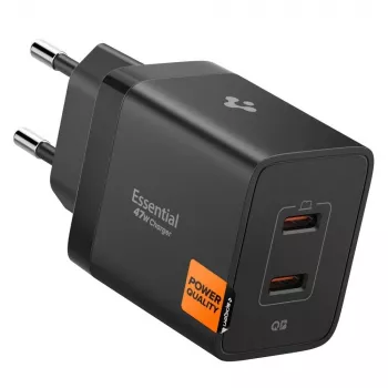 SPIGEN ESSENTIAL EE472EU 2 prievadų tinklo įkroviklis 47W juodas