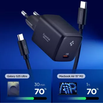 SPIGEN EE451EU ESSENTIAL 1-PORT NETWORK CHARGER 45W + TYPE-C CABLE BLACK