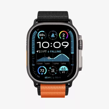 Spigen WBF1 dirželis, skirtas Apple Watch 8 / 9 / 10 / 11 / SE / Ultra (44 / 45 / 46 / 49 mm) Juoda/Oranžinė
