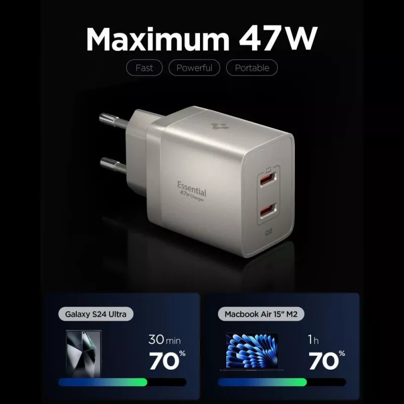 SPIGEN EE472EU-GAN Essential 2-Port Network Charger 47W Natural Titanium