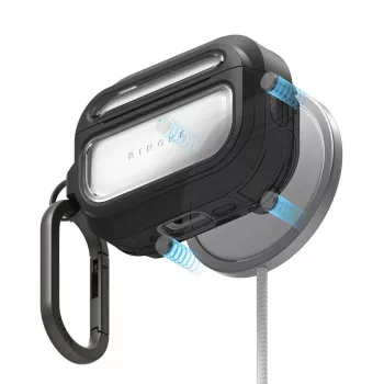 Ringke UX Magnetic dėklas Apple AirPods Pro 3, suderinamas su MagSafe, su karabinu, skaidrus