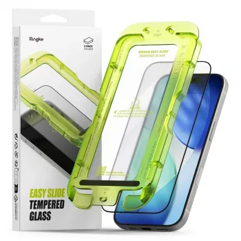 Ringke Easy Slide Grūdinto stiklo apsauginis ekrano stiklas 2 vnt., skirtas Apple iPhone 17 - juodas