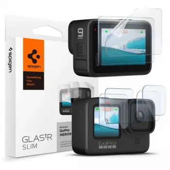 Spigen Glas.TR Slim + Film 2-Set apsauginis stiklas ir objektyvo apsauga, skirti GoPro Hero 12/11/10/9 (2 rinkiniai)