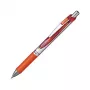 Pentel EnerGel Xm įtraukiamas gelinis rašiklis – oranžinis rašalas – 0,35 mm – sidabrinis korpusas su oranžiniais akcentais – guminė rankena – apvalus korpusas