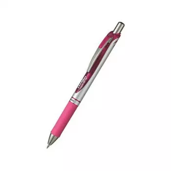 Pentel EnerGel Xm įtraukiamas gelinis rašiklis – rožinis rašalas, rožinis korpusas, sidabrinės detalės, 0,35 mm adatinis antgalis