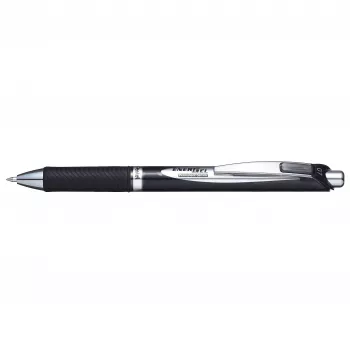 Pentel BLP77-AX įtraukiamas gelinis rašiklis – juodas rašalas, 0,7 mm, pigmentinis, juodas korpusas, sidabrinis segtukas, dėžutė