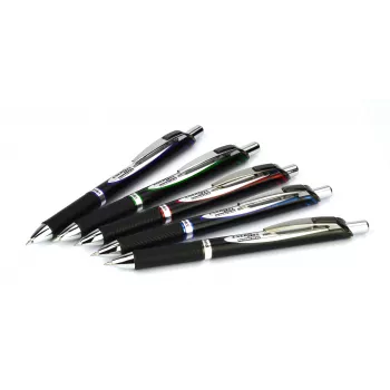 Pentel BLP77-AX įtraukiamas gelinis rašiklis – juodas rašalas, 0,7 mm, pigmentinis, juodas korpusas, sidabrinis segtukas, dėžutė