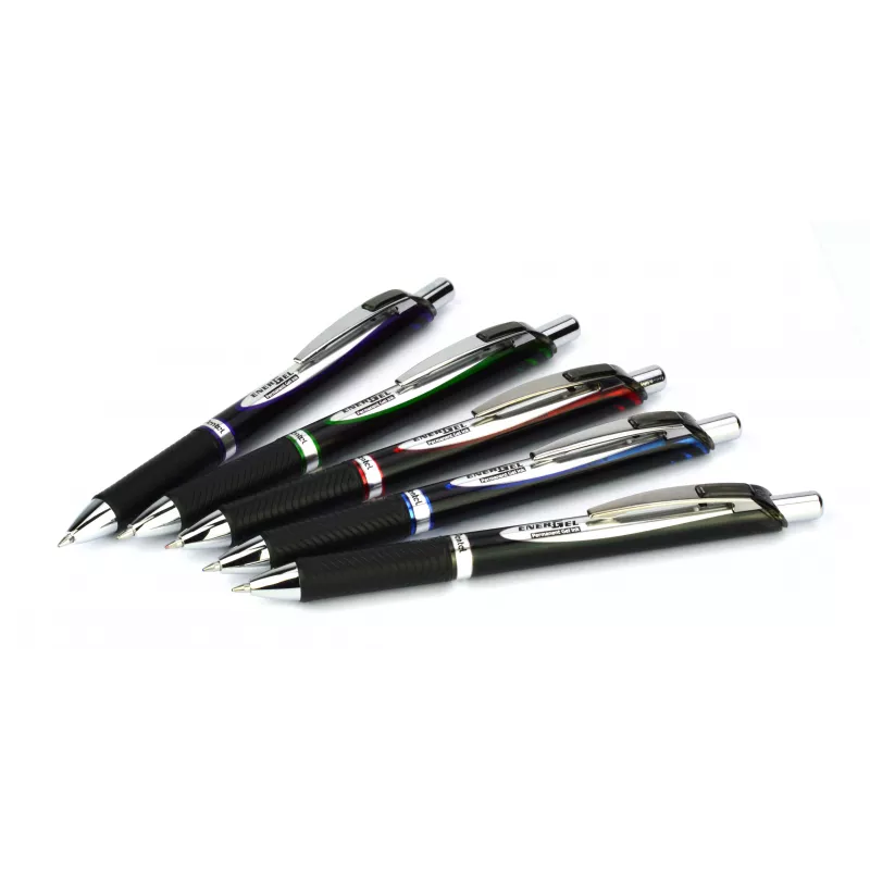 Pentel BLP77-AX įtraukiamas gelinis rašiklis – juodas rašalas, 0,7 mm, pigmentinis, juodas korpusas, sidabrinis segtukas, dėžutė